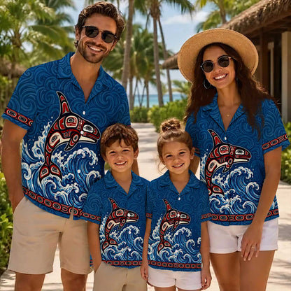 Native Orca Haida Pattern Hawaiian Shirt for Adults & Kids