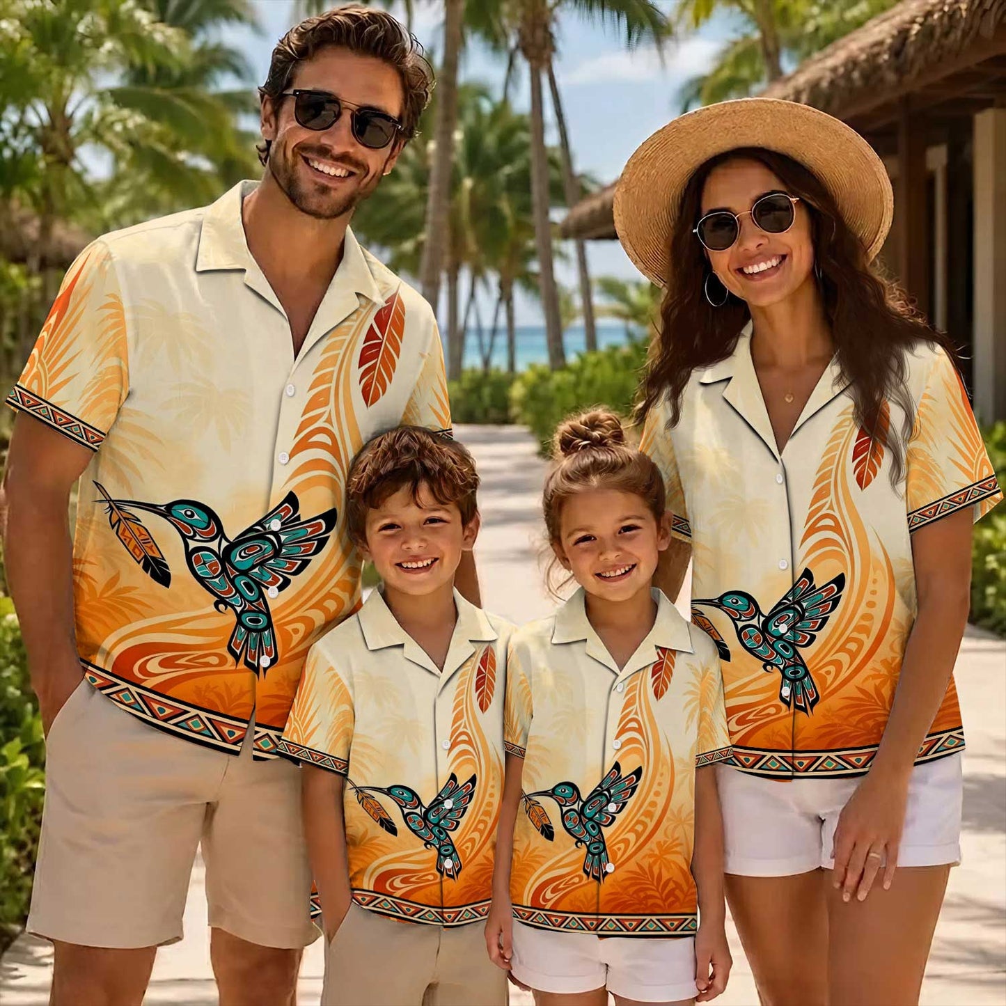 Native Hummingbird Haida Pattern Hawaiian Shirt for Adults & Kids