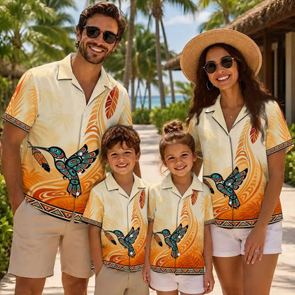 Native Hummingbird Haida Pattern Hawaiian Shirt for Adults & Kids