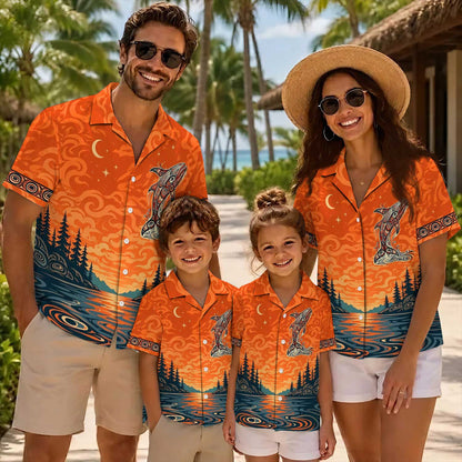 Native Orca Haida Pattern Hawaiian Shirt for Adults & Kids