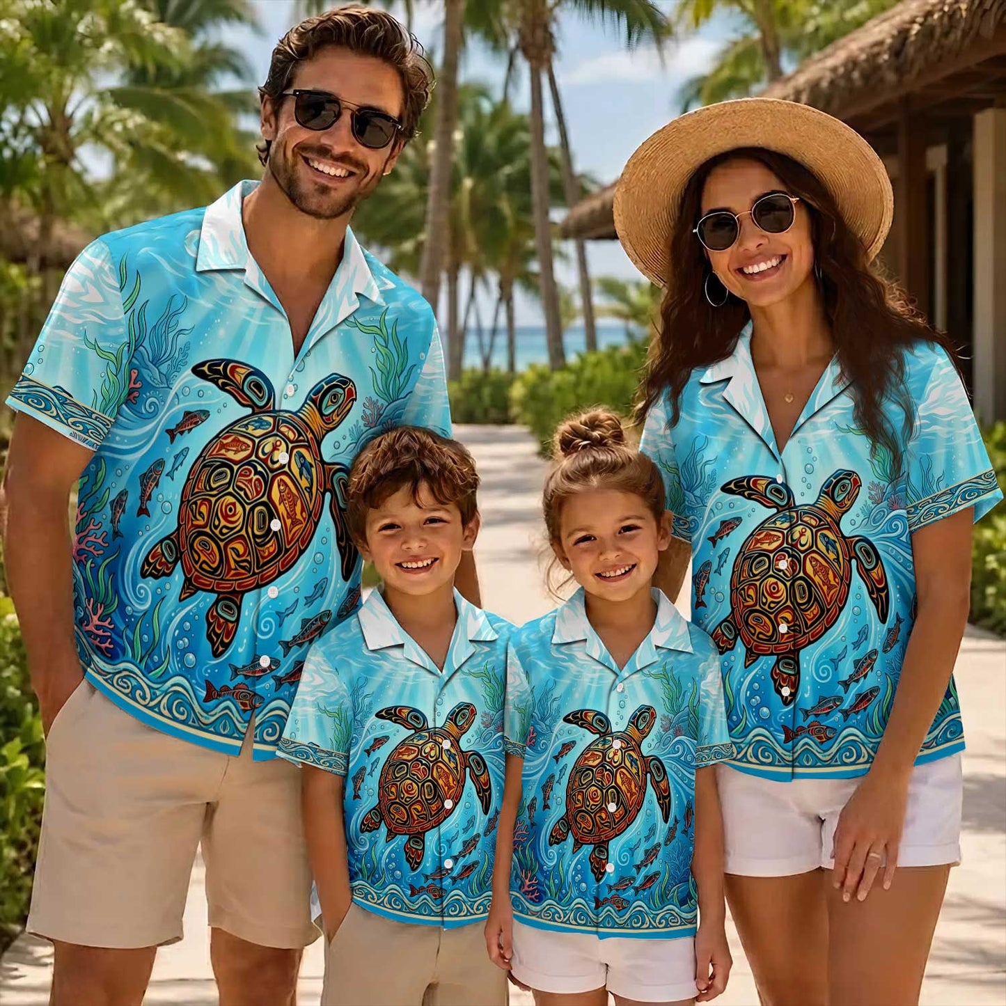 Native Turtle Haida Pattern Hawaiian Shirt for Adults & Kids
