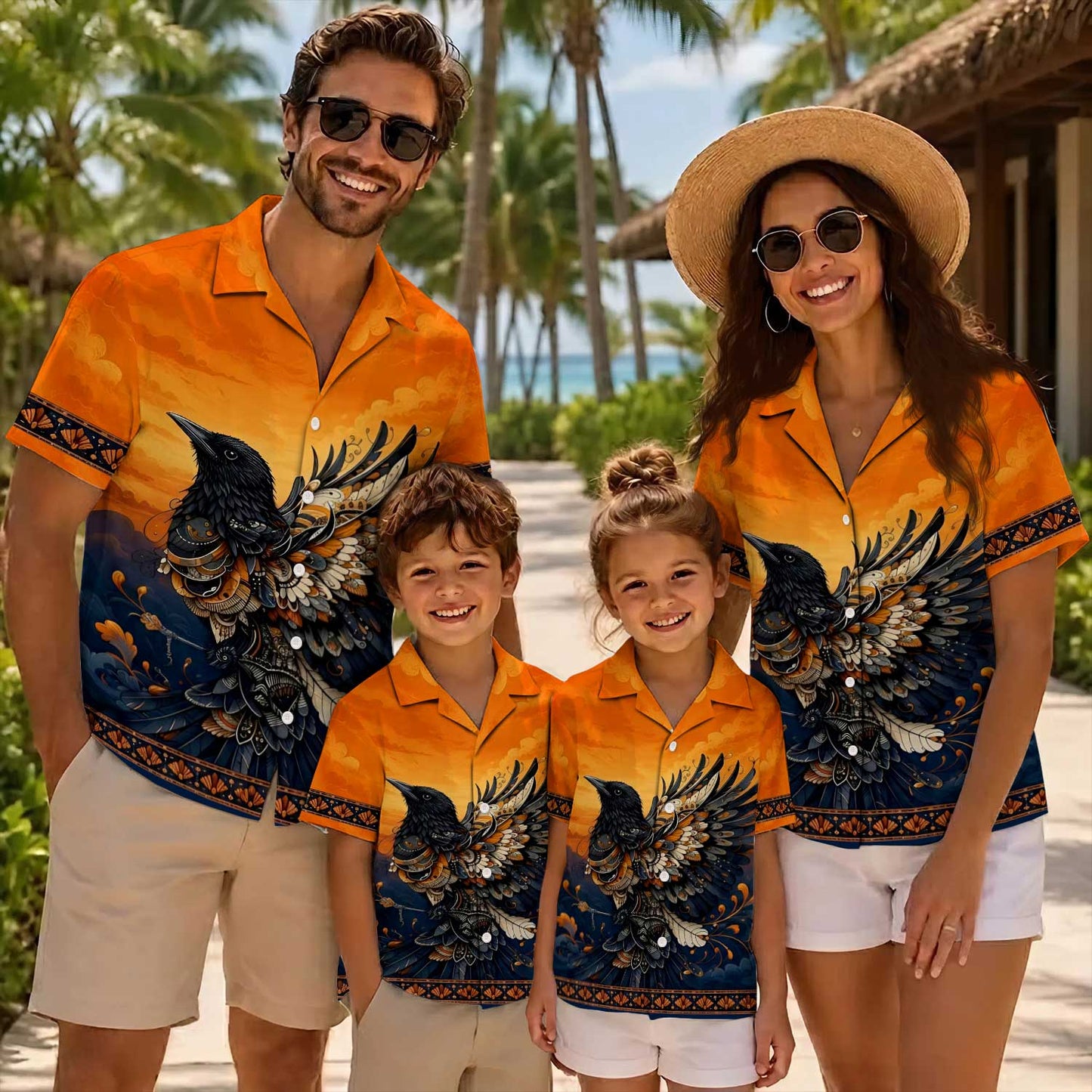 Native Bird Haida Pattern Hawaiian Shirt for Adults & Kids