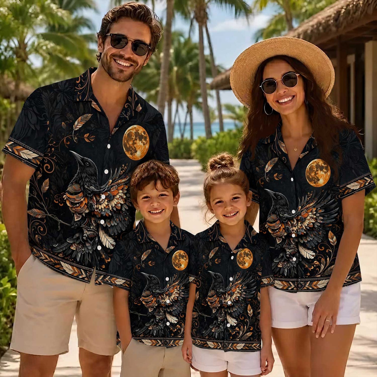 Native Bird Haida Pattern Hawaiian Shirt for Adults & Kids