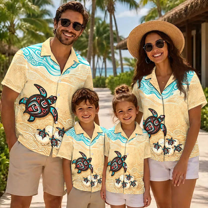 Native Orca & Turtle Haida Pattern Hawaiian Shirt for Adults & Kids