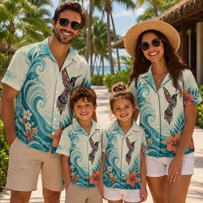 Native Hummingbird Haida Pattern Hawaiian Shirt for Adults & Kids