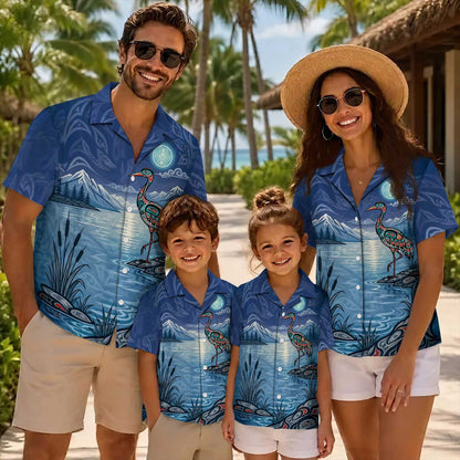 Native Heron Haida Pattern Hawaiian Shirt for Adults & Kids