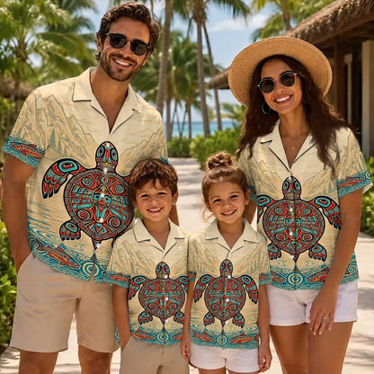 Native Turtle Haida Pattern Hawaiian Shirt for Adults & Kids