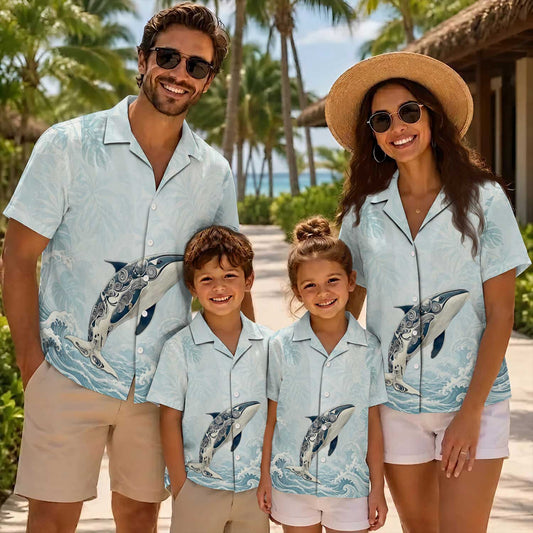 Native Orca Haida Pattern Hawaiian Shirt for Adults & Kids