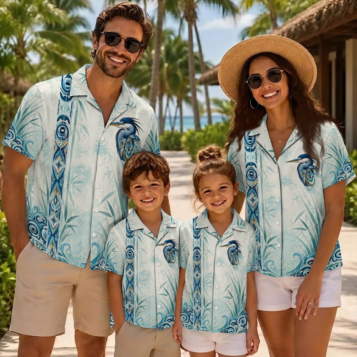Native Heron Haida Pattern Hawaiian Shirt for Adults & Kids
