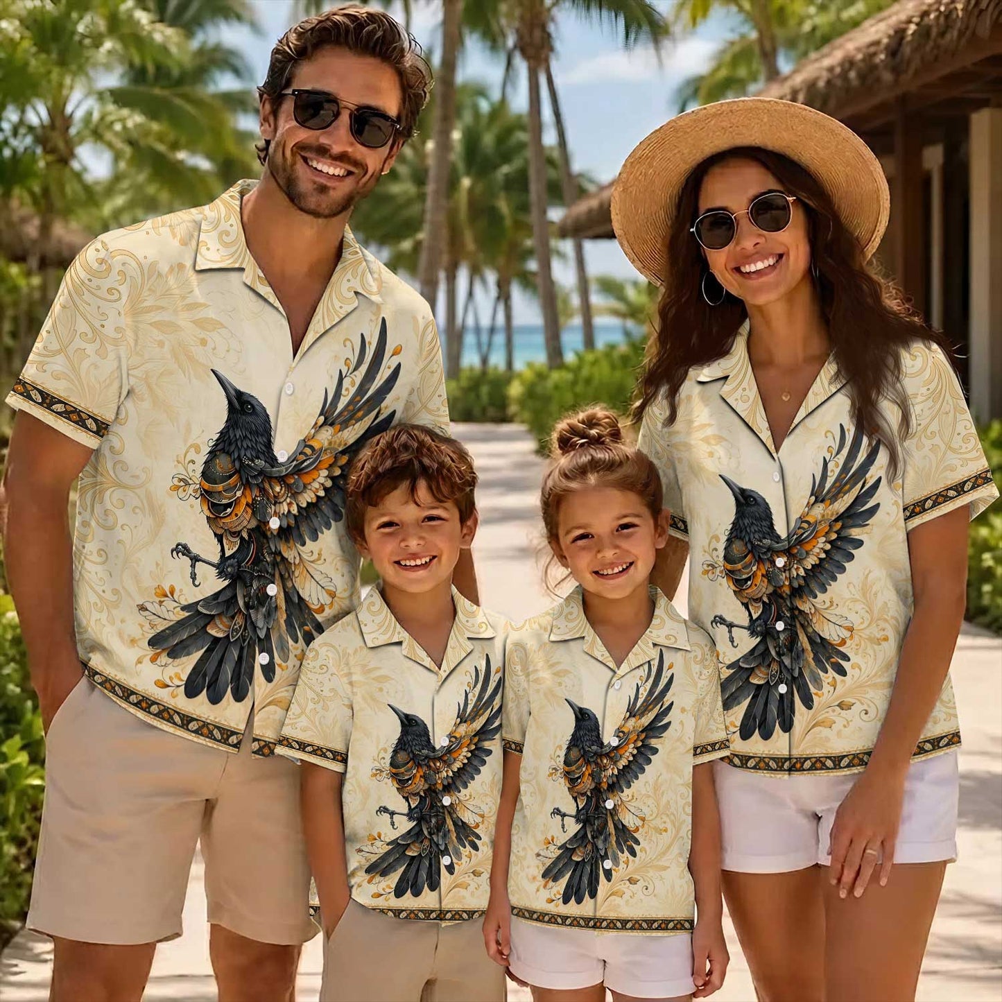 Native Bird Haida Pattern Hawaiian Shirt for Adults & Kids