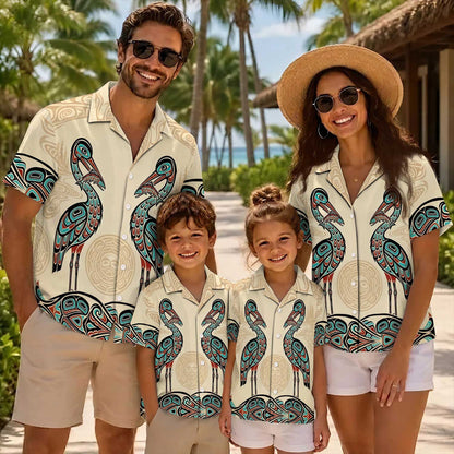 Native Heron Haida Pattern Hawaiian Shirt for Adults & Kids
