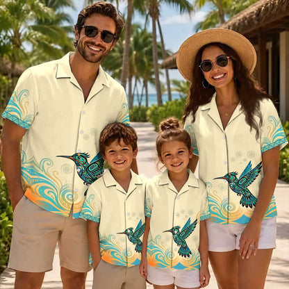 Native Hummingbird Haida Pattern Hawaiian Shirt for Adults & Kids