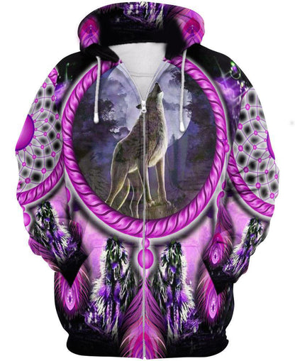 Native Wolf Violet 3D Hoodie
