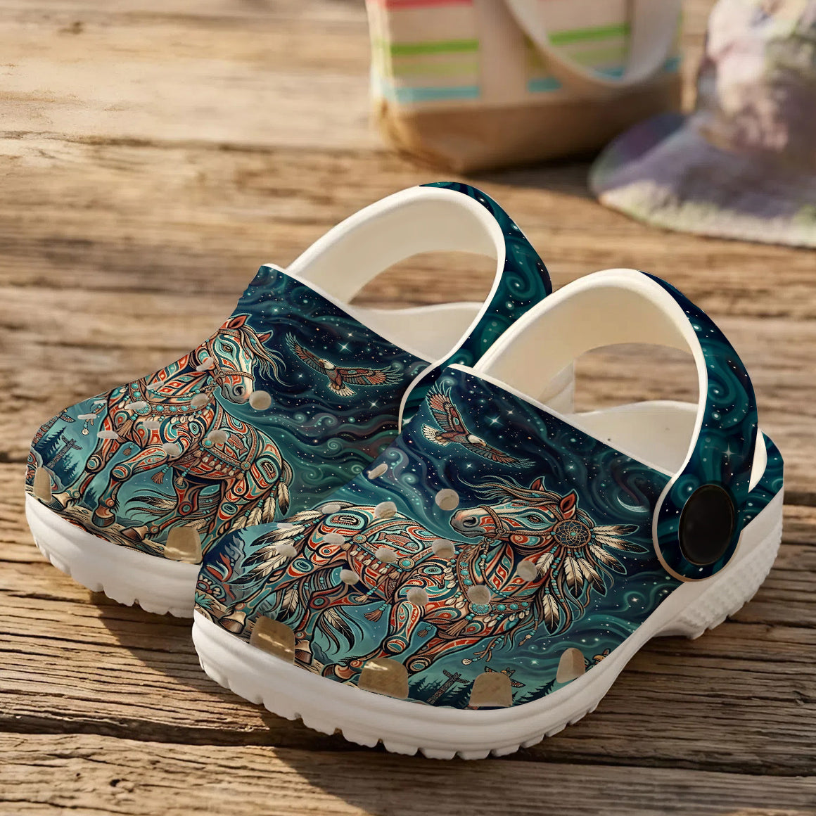Native Horse Art Clogs Shoes for Adults & Kids