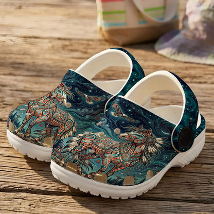 Native Horse Art Clogs Shoes for Adults & Kids