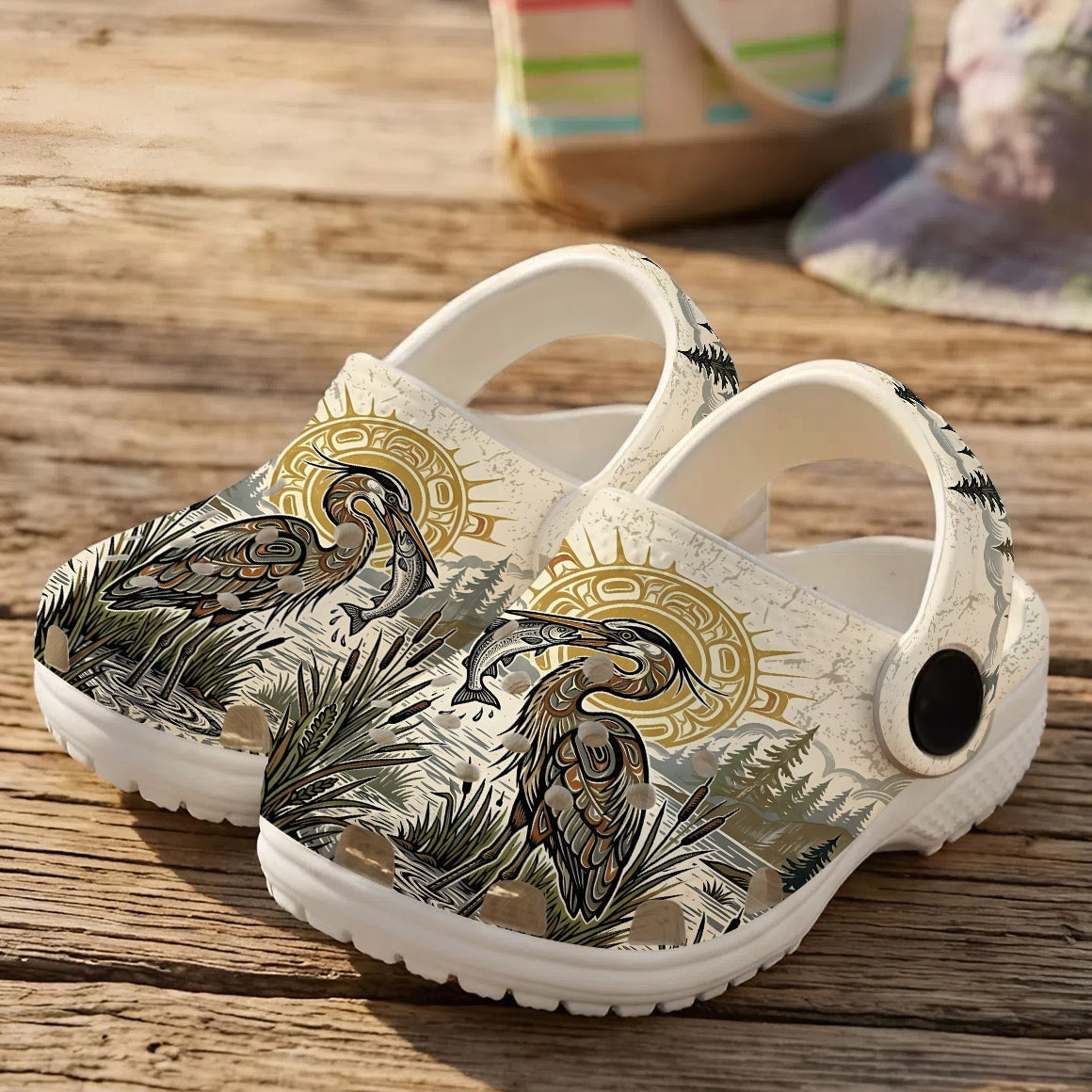 Native Heron Art Clogs Shoes for Adults & Kids