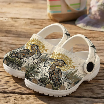 Native Heron Art Clogs Shoes for Adults & Kids