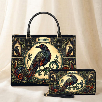 Raven Midnight Wisdom Personalized Leather Bag