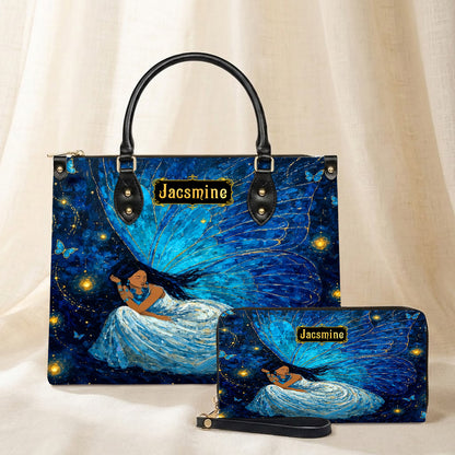 Azure Butterfly Woman Personalized Leather Bag