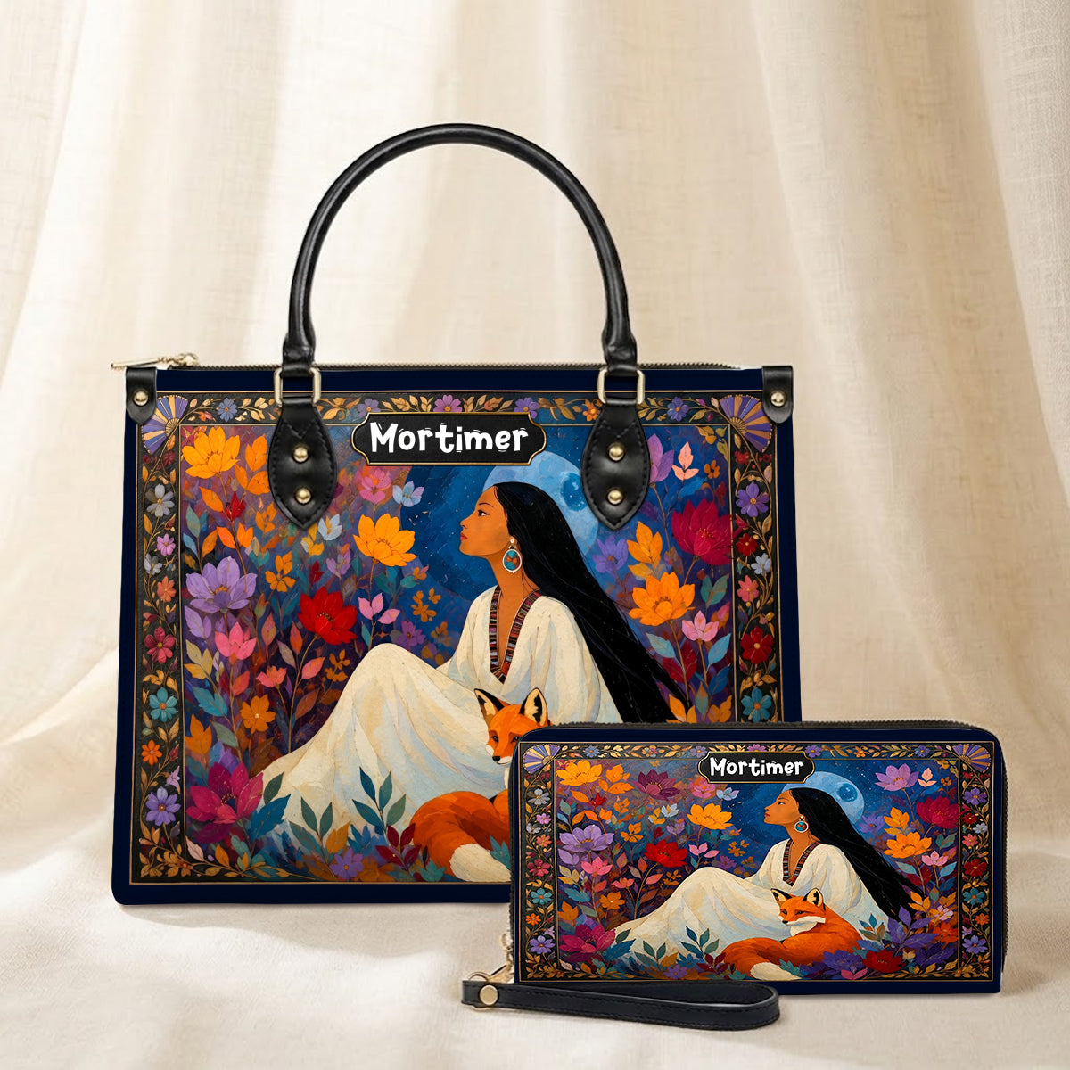 Autumn Fox Woman Personalized Leather Bag