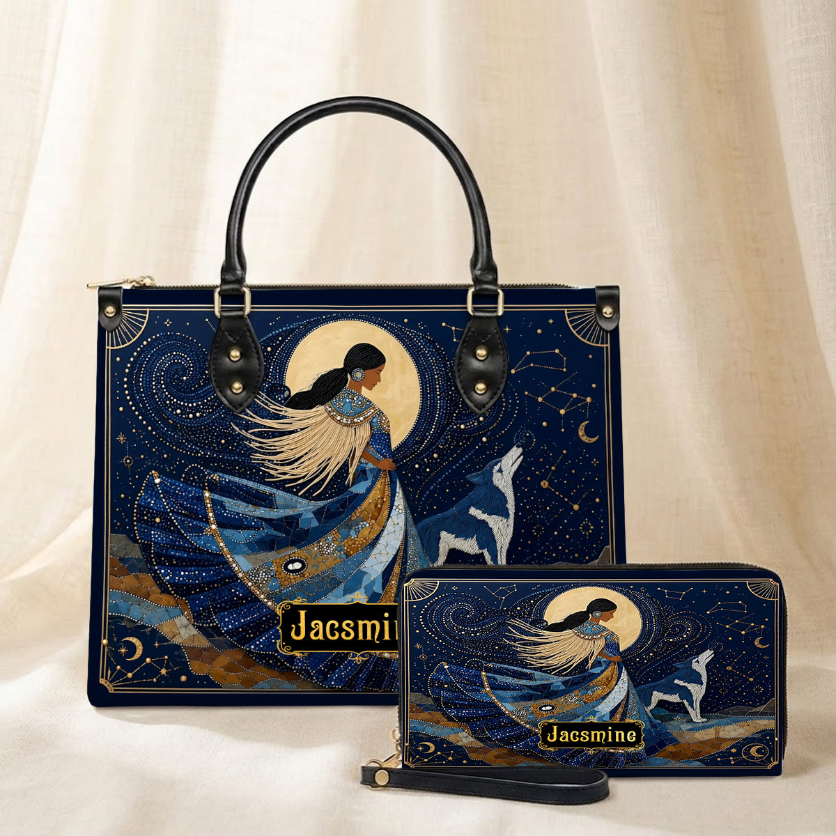 Lunar Wolf Guardian Personalized Leather Bag