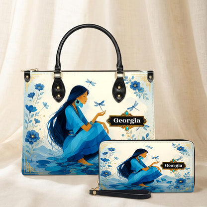 Blue Blossom Woman Personalized Leather Bag