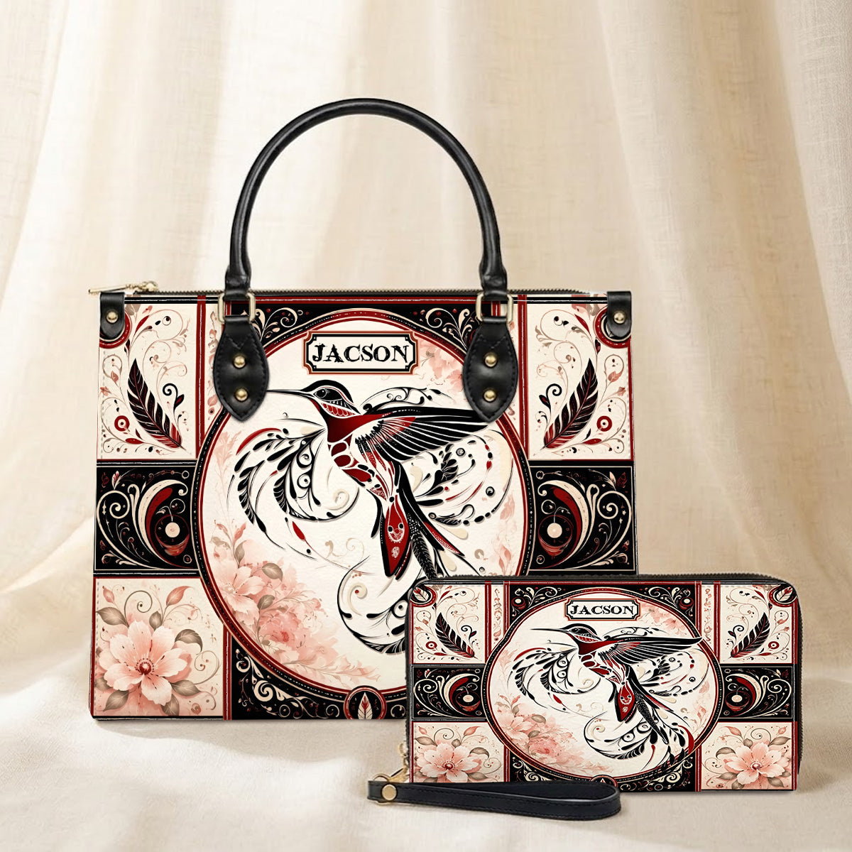 Ruby Hummingbird Elegance Personalized Leather Bag