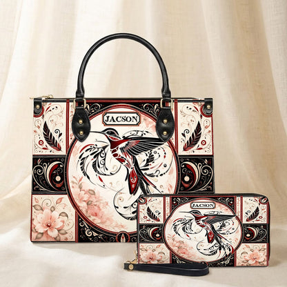 Ruby Hummingbird Elegance Personalized Leather Bag