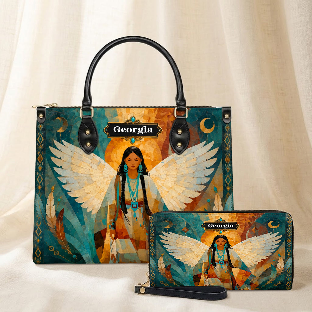 Radiant Feather Woman Personalized Leather Bag