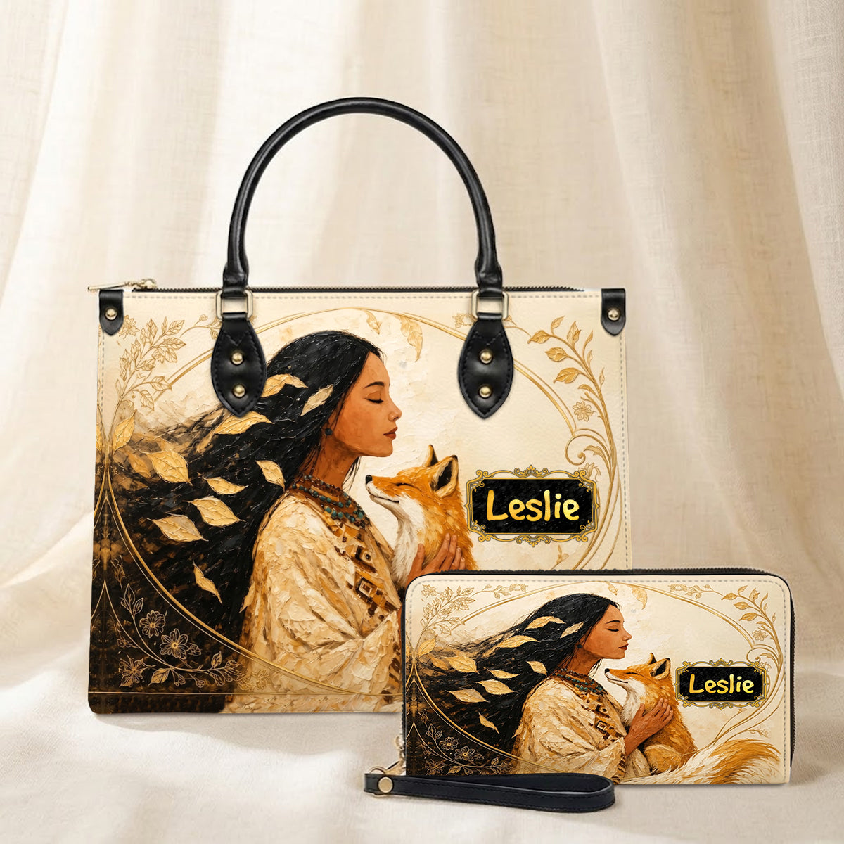 Whispering Fox Woman Personalized Leather Bag