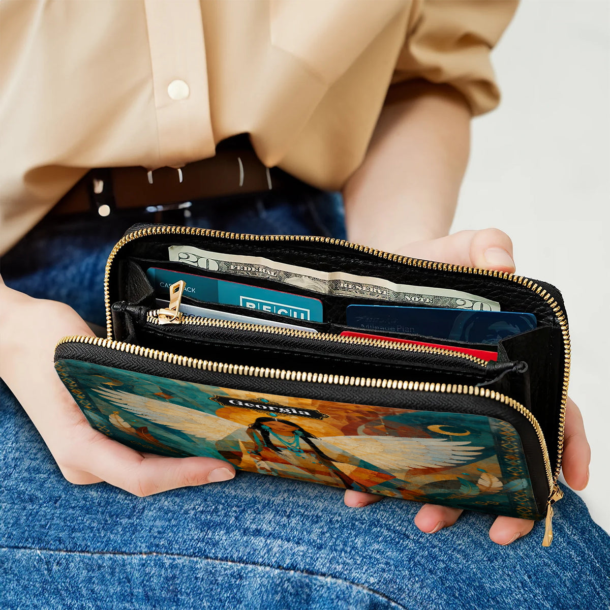 Radiant Feather Woman Personalized Leather Bag