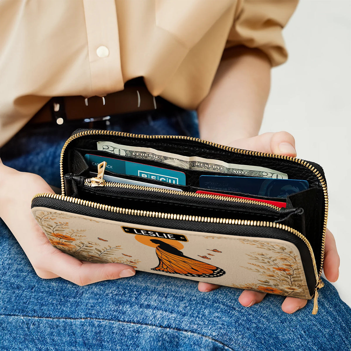 Amber Butterfly Woman Personalized Leather Bag