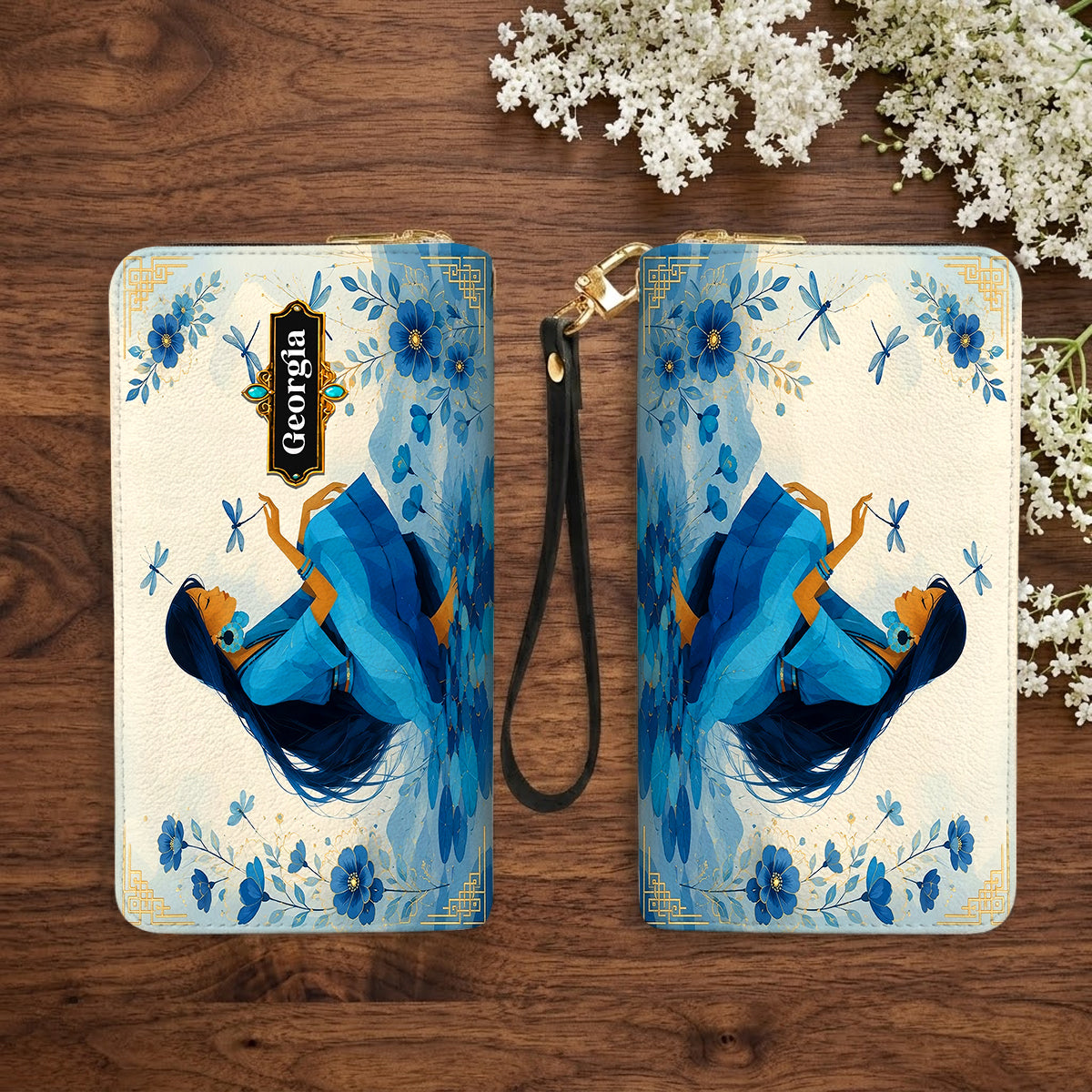 Blue Blossom Woman Personalized Leather Bag