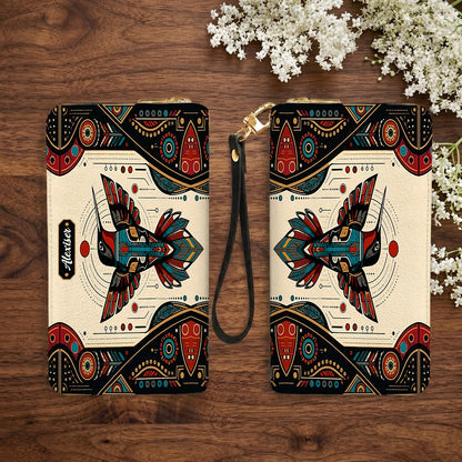 Hummingbird Solar Emblem Personalized Leather Bag