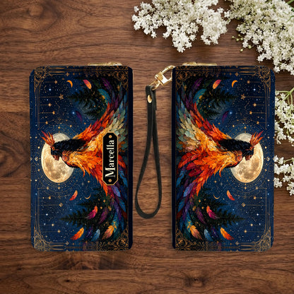 Moonlit Feather Grace Personalized Leather Bag