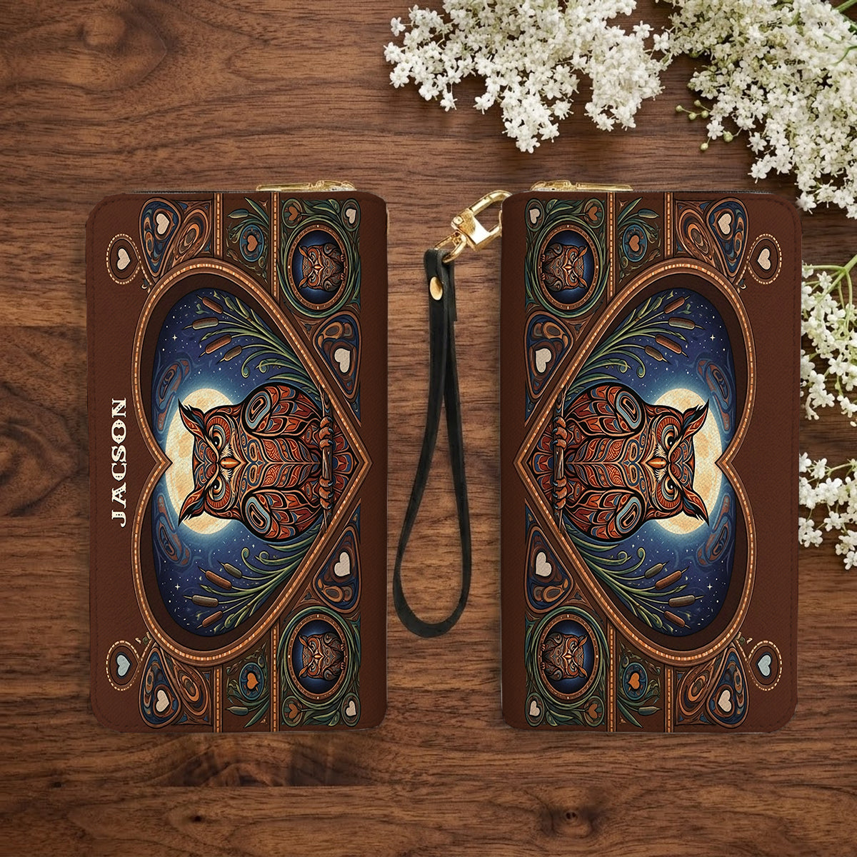 Moonlit Owl Wisdom Personalized Leather Bag