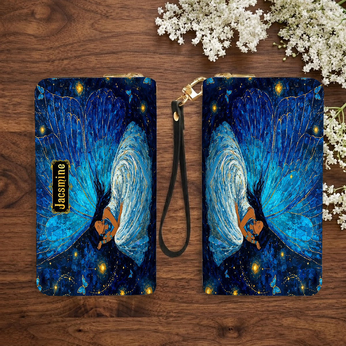 Azure Butterfly Woman Personalized Leather Bag