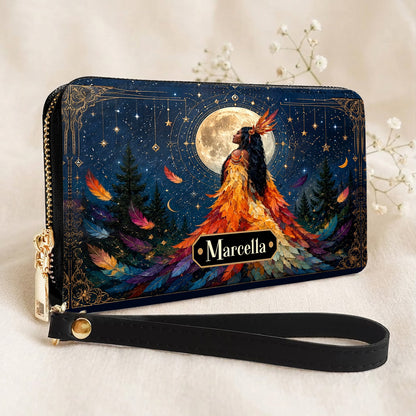 Moonlit Feather Grace Personalized Leather Bag