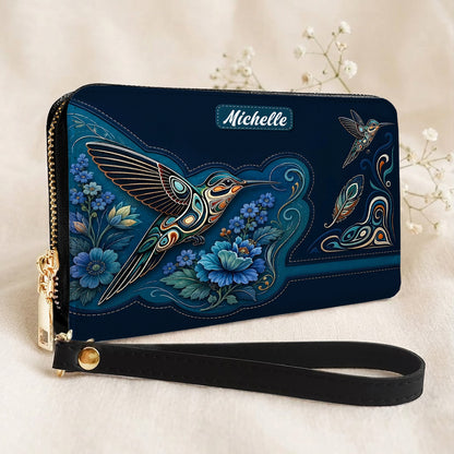 Azure Hummingbird Reverie Personalized Leather Bag
