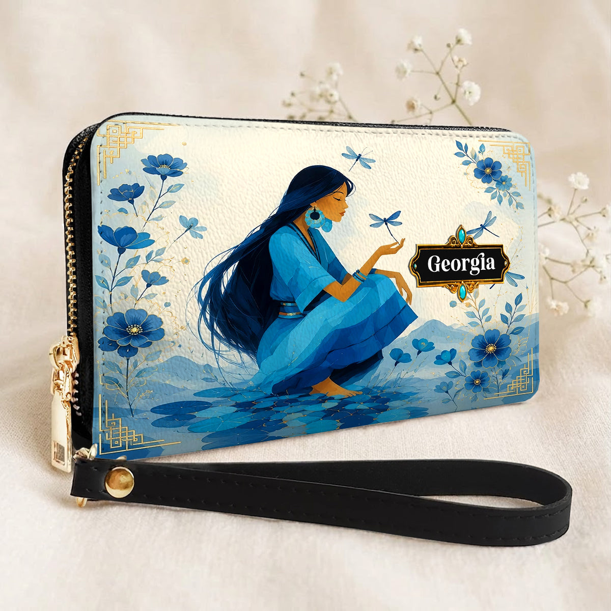 Blue Blossom Woman Personalized Leather Bag