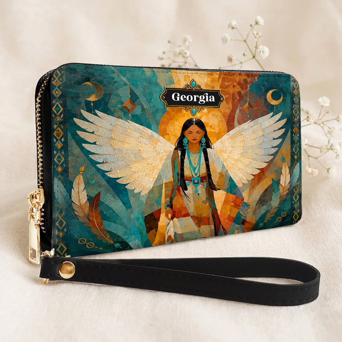 Radiant Feather Woman Personalized Leather Bag