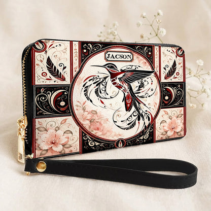 Ruby Hummingbird Elegance Personalized Leather Bag