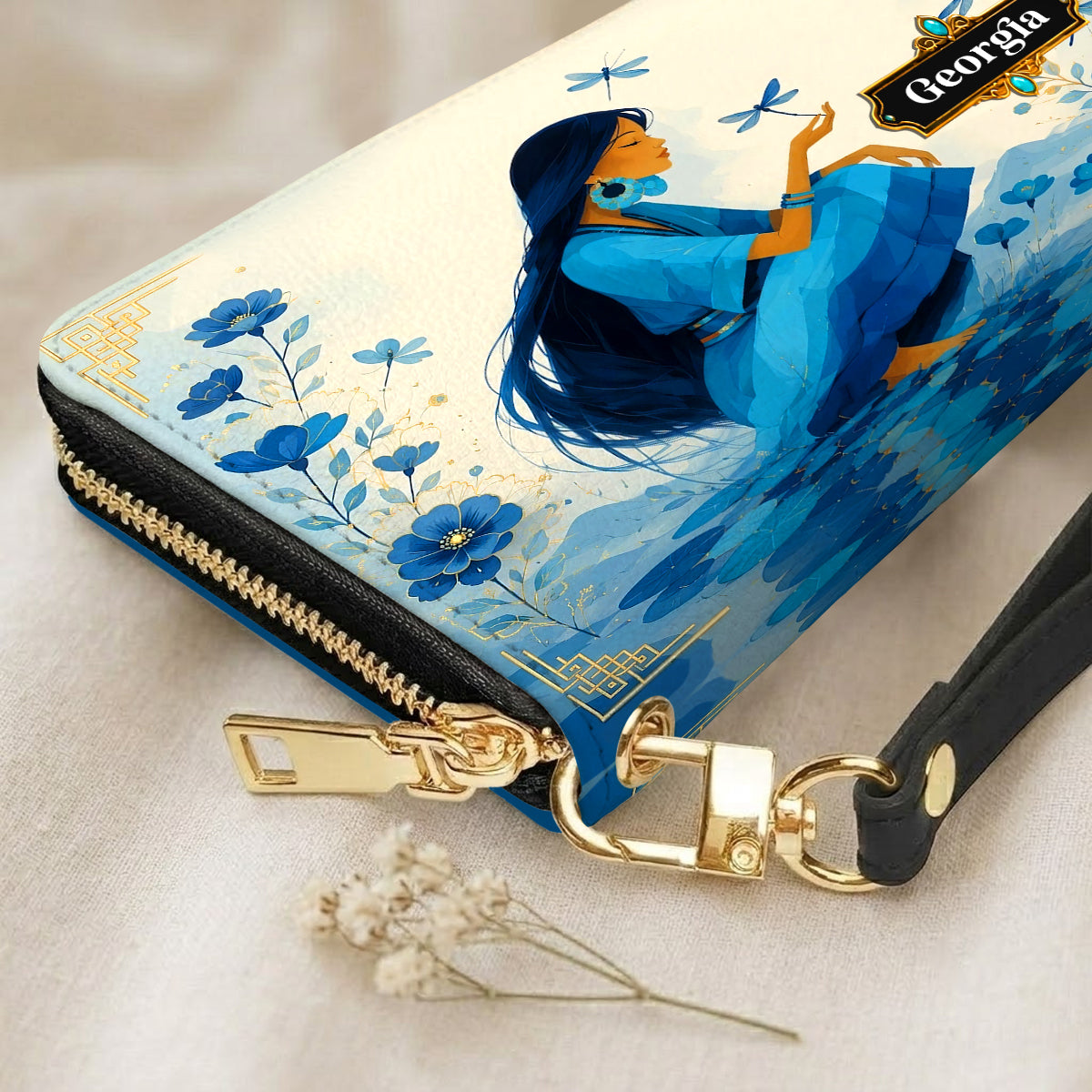 Blue Blossom Woman Personalized Leather Bag