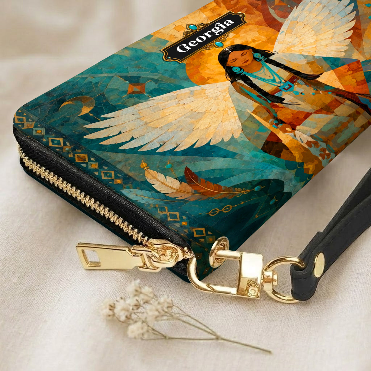 Radiant Feather Woman Personalized Leather Bag