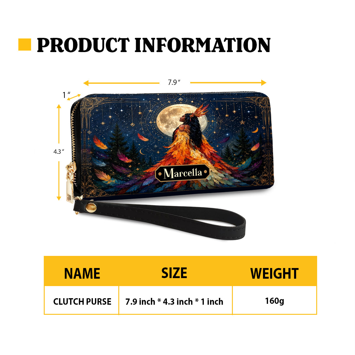 Moonlit Feather Grace Personalized Leather Bag