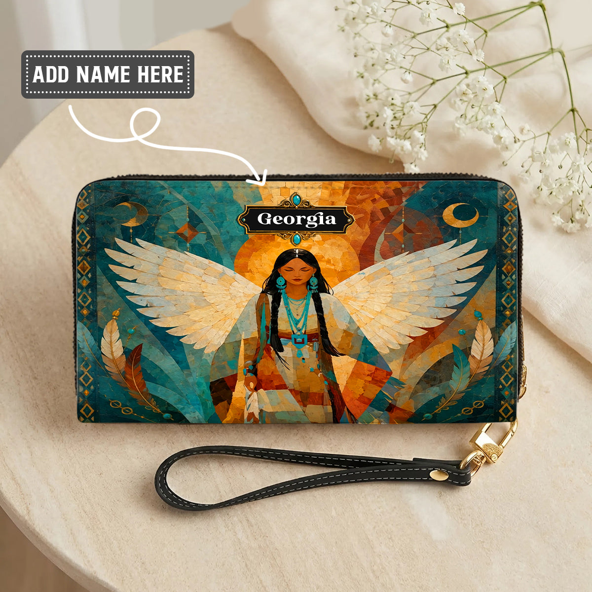 Radiant Feather Woman Personalized Leather Bag