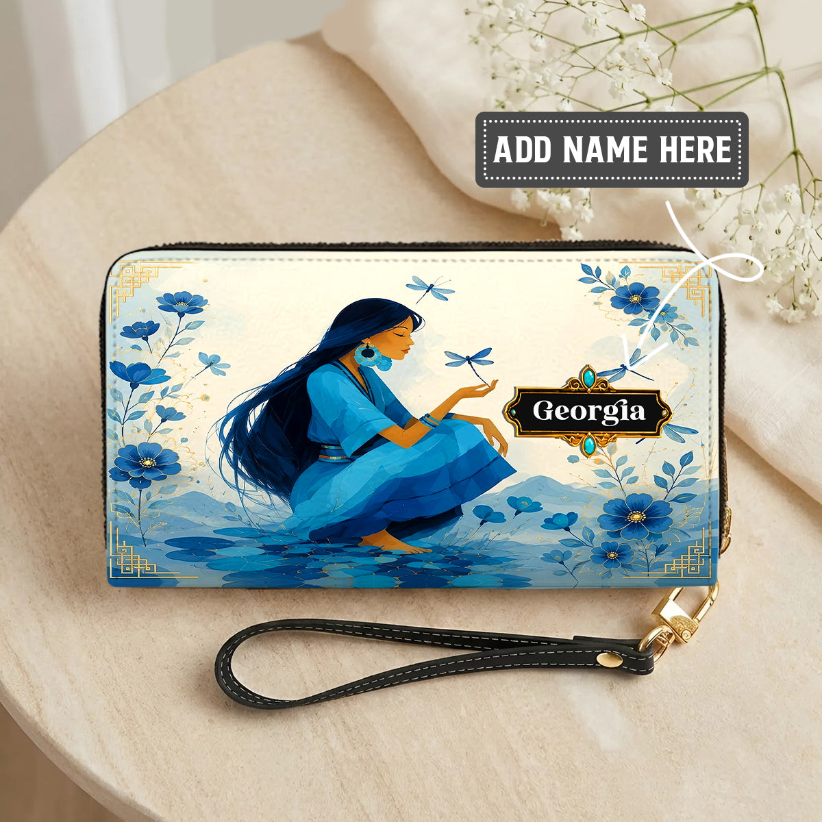 Blue Blossom Woman Personalized Leather Bag