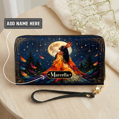 Moonlit Feather Grace Personalized Leather Bag