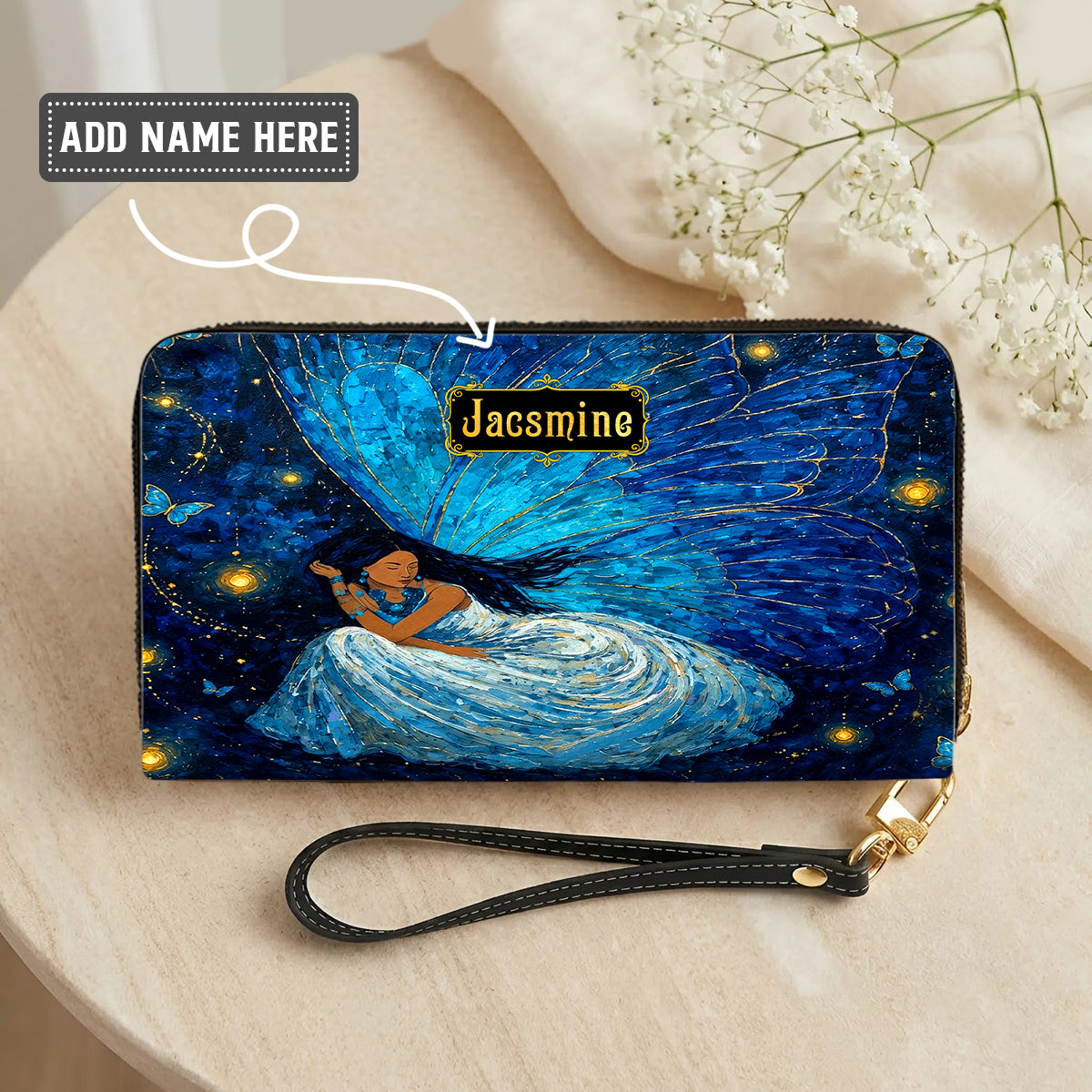 Azure Butterfly Woman Personalized Leather Bag