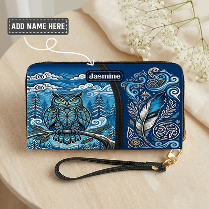 Azure Owl Spirit Personalized Leather Bag